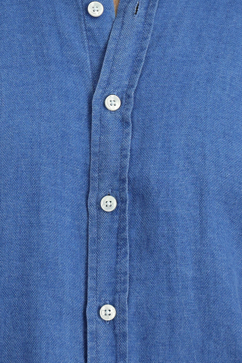 Medium Navy Short Sleeve Regular Fit Sport Button-Down Collar Denim Look Shirt