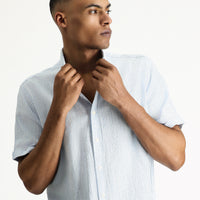 Aqua Blue Short Sleeve Regular Fit Patterned Cotton Shirt