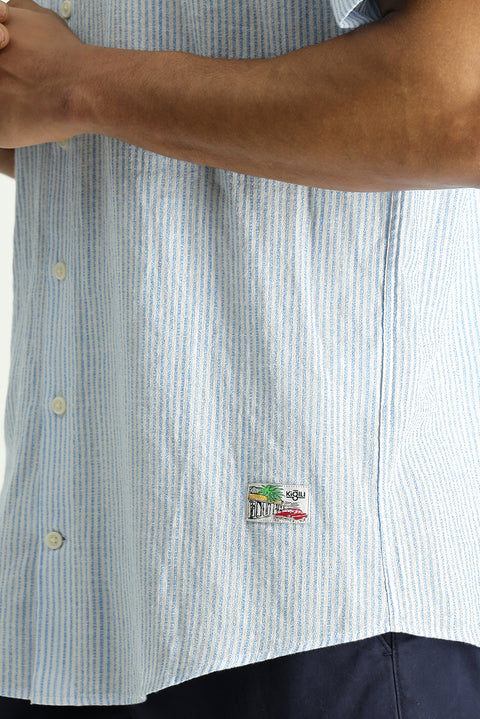 Aqua Blue Short Sleeve Regular Fit Patterned Cotton Shirt