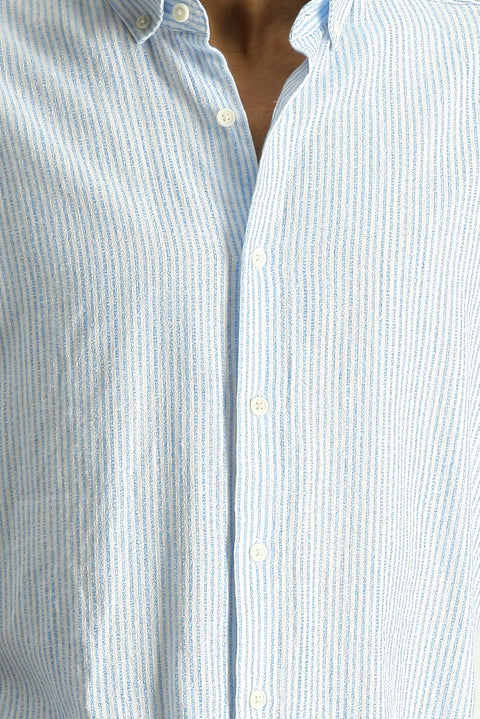 Aqua Blue Short Sleeve Regular Fit Patterned Cotton Shirt
