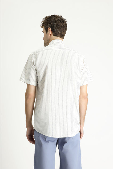 Dark Navy Short Sleeve Regular Fit Striped Sport Cotton Shirt