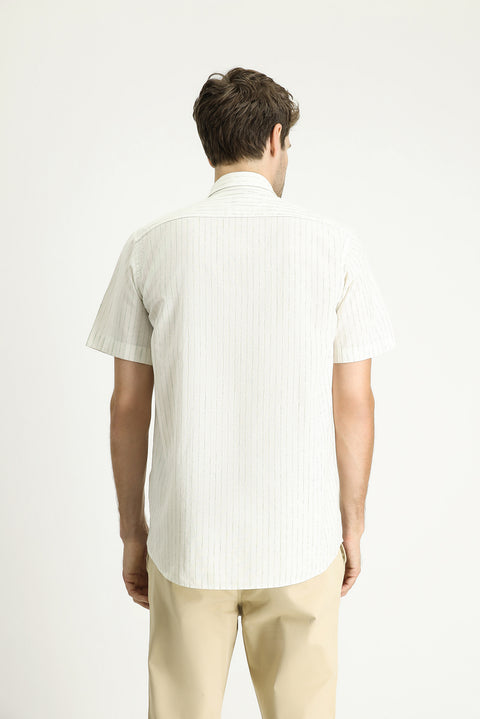 Light Green Short Sleeve Regular Fit Striped Sport Cotton Shirt