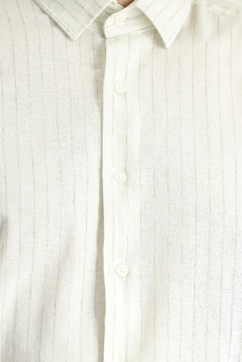 Light Green Short Sleeve Regular Fit Striped Sport Cotton Shirt
