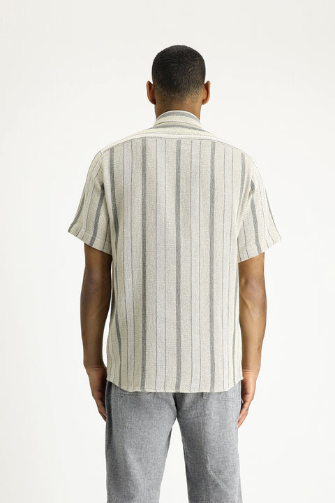 Light Mink Short Sleeve Regular Fit Striped Cotton Easy-Iron Shirt