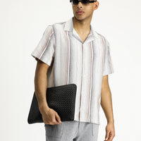 Light Brown Short Sleeve Regular Fit Striped Cotton Easy-Iron Shirt
