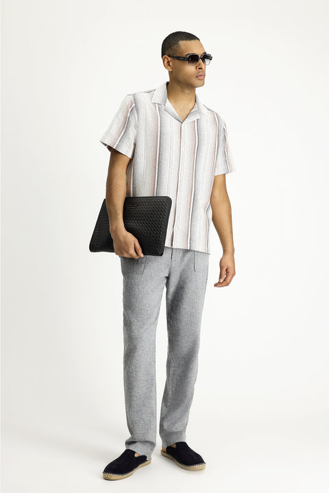 Light Brown Short Sleeve Regular Fit Striped Cotton Easy-Iron Shirt