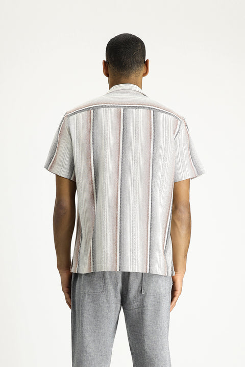 Light Brown Short Sleeve Regular Fit Striped Cotton Easy-Iron Shirt
