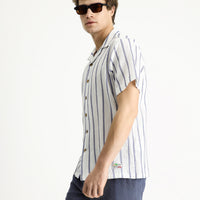 White and Navy Short-Sleeve Striped Classic Shirt