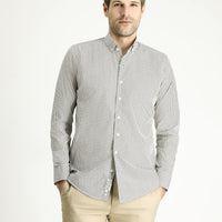 Medium Grey Long Sleeve Slim Fit Printed Cotton Button-Down Collar Shirt