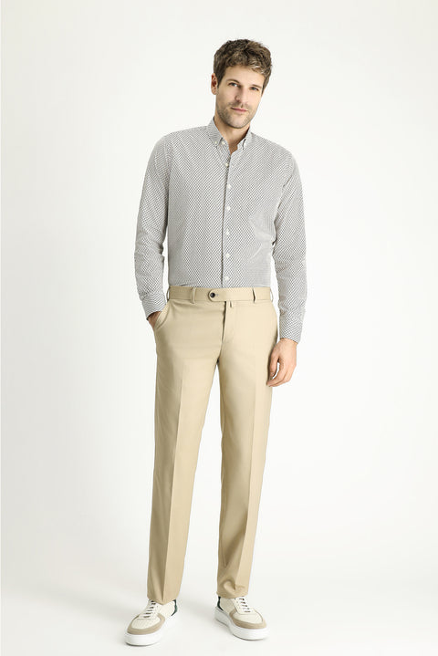 Medium Grey Long Sleeve Slim Fit Printed Cotton Button-Down Collar Shirt
