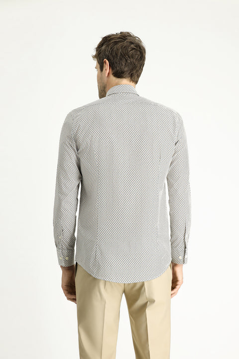 Medium Grey Long Sleeve Slim Fit Printed Cotton Button-Down Collar Shirt