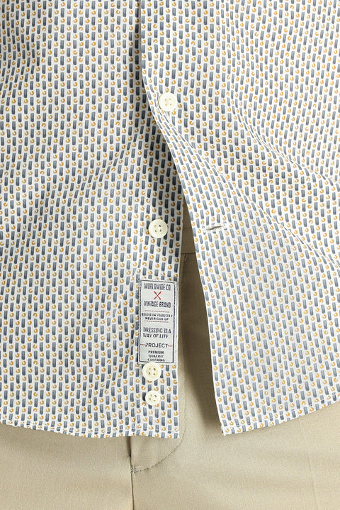 Medium Grey Long Sleeve Slim Fit Printed Cotton Button-Down Collar Shirt