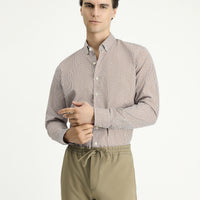 Light Brown Long Sleeve Slim Fit Printed Cotton Button-Down Collar Shirt
