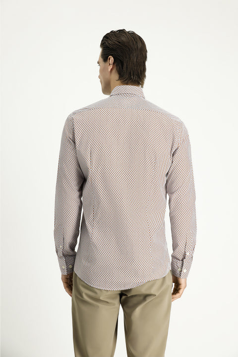 Light Brown Long Sleeve Slim Fit Printed Cotton Button-Down Collar Shirt