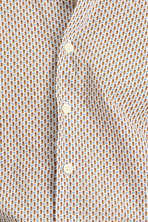 Light Brown Long Sleeve Slim Fit Printed Cotton Button-Down Collar Shirt