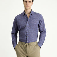 Indigo Long Sleeve Slim Fit Patterned Sport Cotton Shirt