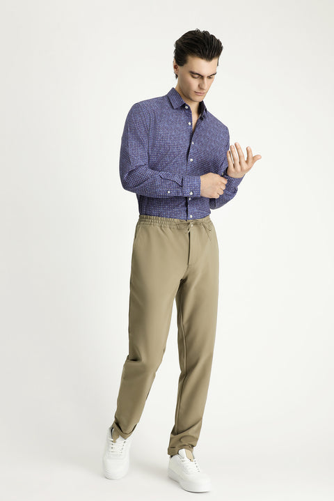 Indigo Long Sleeve Slim Fit Patterned Sport Cotton Shirt