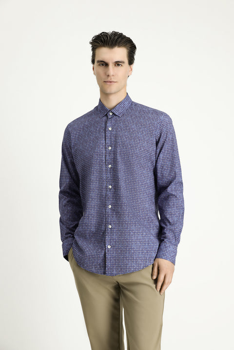 Indigo Long Sleeve Slim Fit Patterned Sport Cotton Shirt