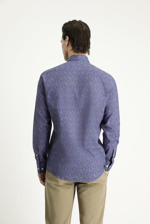 Indigo Long Sleeve Slim Fit Patterned Sport Cotton Shirt