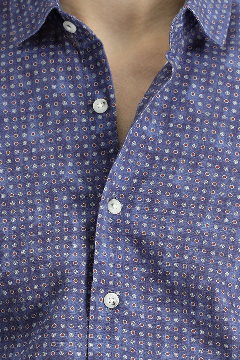 Indigo Long Sleeve Slim Fit Patterned Sport Cotton Shirt