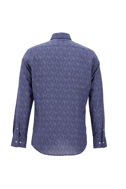 Indigo Long Sleeve Slim Fit Patterned Shirt