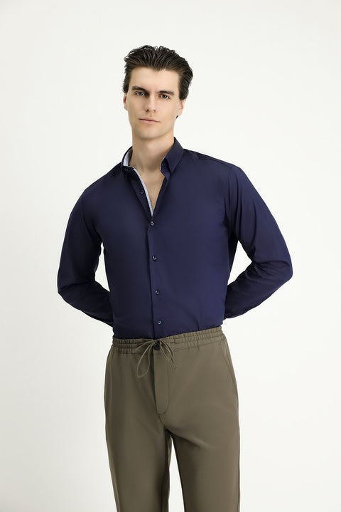 Dark Navy Long Sleeve Slim Fit Classic Cotton Shirt