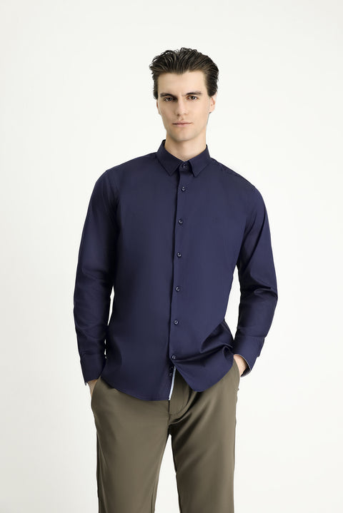 Dark Navy Long Sleeve Slim Fit Classic Cotton Shirt