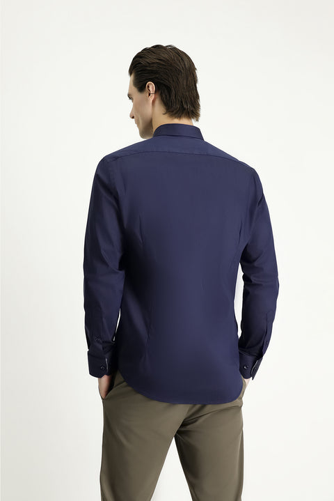 Dark Navy Long Sleeve Slim Fit Classic Cotton Shirt