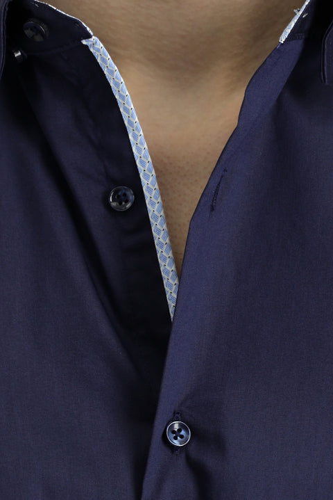 Dark Navy Long Sleeve Slim Fit Classic Cotton Shirt