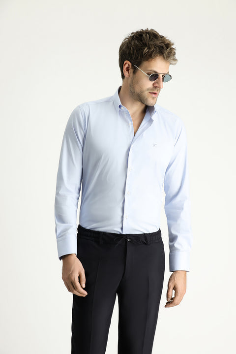 Light Blue Long Sleeve Slim Fit Classic Cotton Shirt
