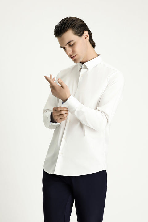 White Long Sleeve Slim Fit Classic Cotton Shirt