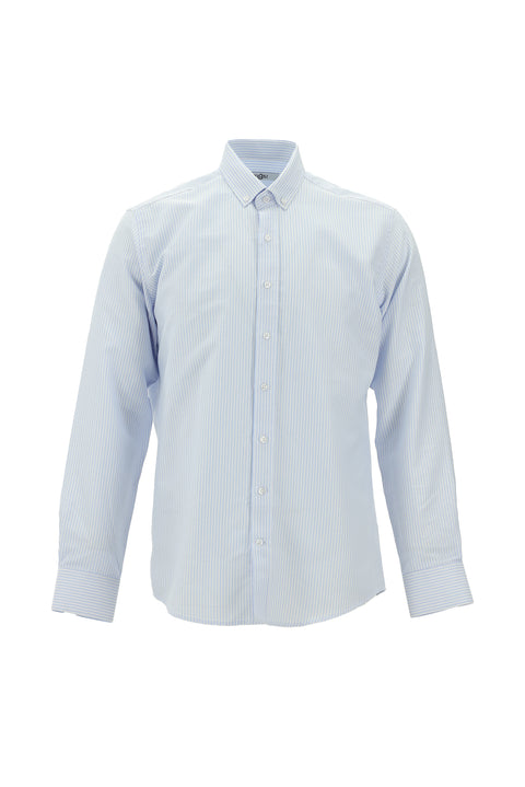 Light Blue Long Sleeve Slim Fit Striped Cotton Button-Down Collar Shirt