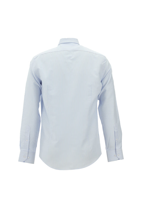 Light Blue Long Sleeve Slim Fit Striped Cotton Button-Down Collar Shirt