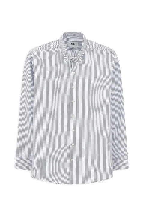 Dark Blue Long Sleeve Slim Fit Striped Cotton Button-Down Collar Shirt