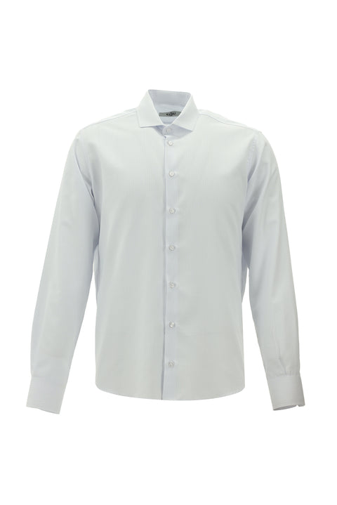 Light Blue Long Sleeve Slim Fit Striped Cotton Easy-Iron Shirt