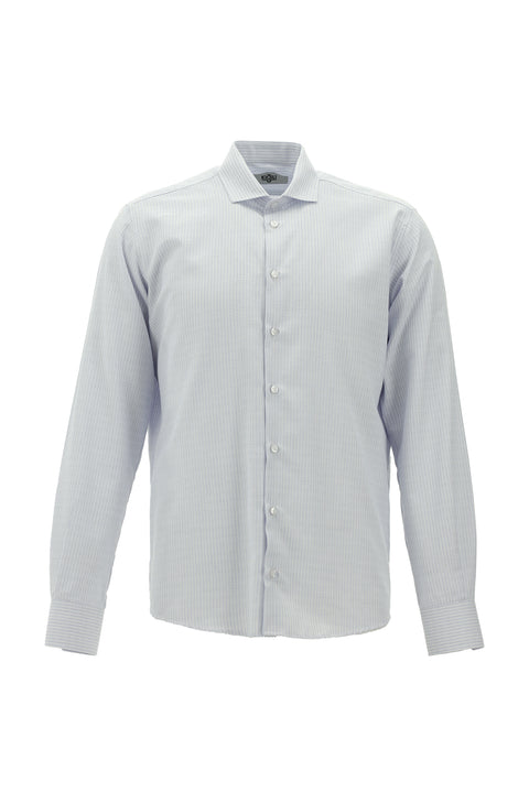 Dark Blue Long Sleeve Slim Fit Striped Cotton Easy-Iron Shirt