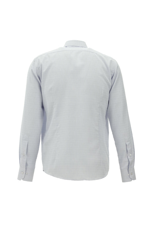 Dark Blue Long Sleeve Slim Fit Striped Cotton Easy-Iron Shirt