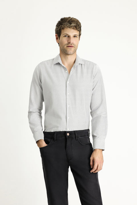 Black Long Sleeve Slim Fit Striped Cotton Easy-Iron Shirt