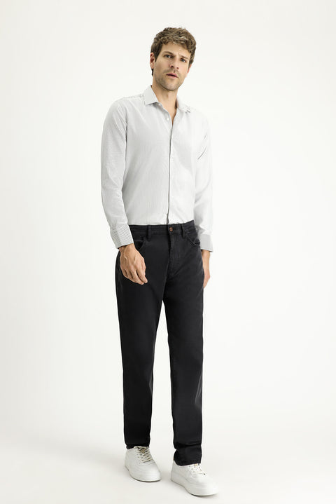 Black Long Sleeve Slim Fit Striped Cotton Easy-Iron Shirt