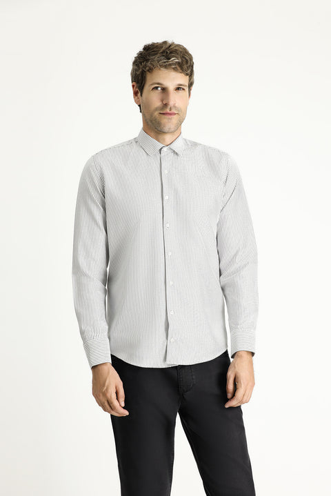 Black Long Sleeve Slim Fit Striped Cotton Easy-Iron Shirt