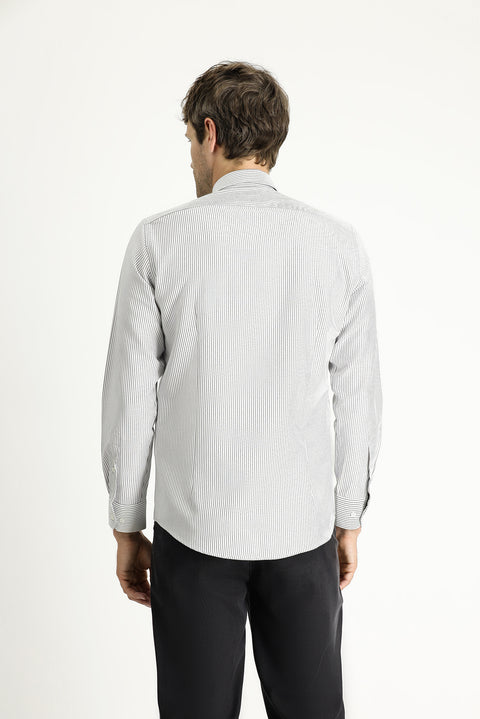 Black Long Sleeve Slim Fit Striped Cotton Easy-Iron Shirt