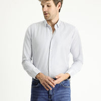Light Navy Blue Long Sleeve Slim Fit Striped Cotton Easy-Iron Shirt
