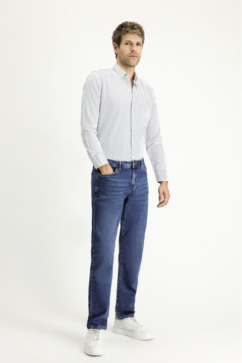 Light Navy Blue Long Sleeve Slim Fit Striped Cotton Easy-Iron Shirt