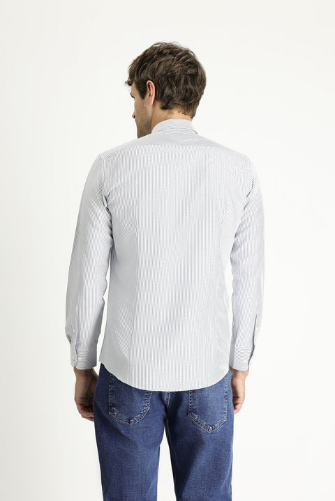 Light Navy Blue Long Sleeve Slim Fit Striped Cotton Easy-Iron Shirt