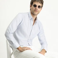 Blue Long Sleeve Slim Fit Striped Cotton Easy-Iron Shirt