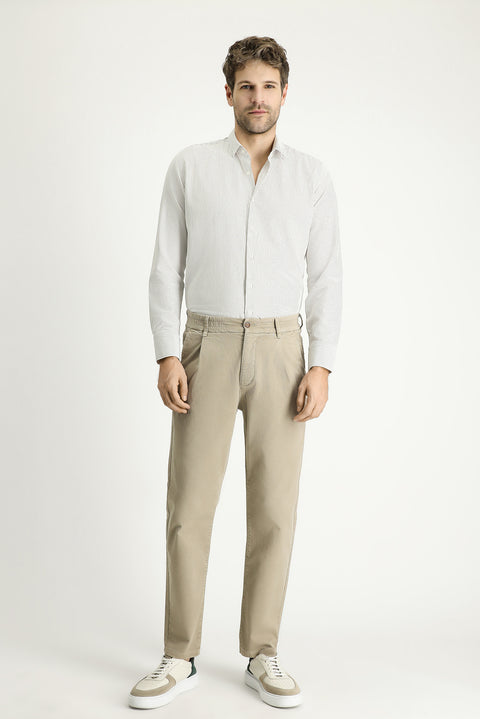 Light Mink Long Sleeve Slim Fit Narrow Cut Striped Cotton Easy-Iron Shirt
