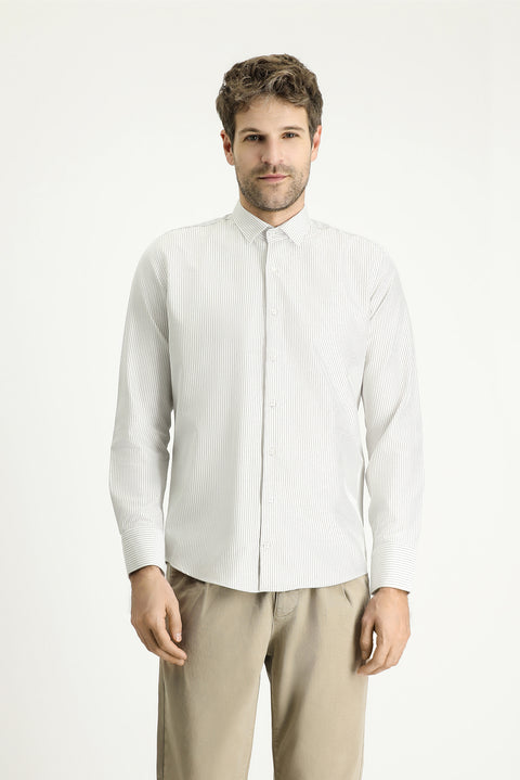 Light Mink Long Sleeve Slim Fit Narrow Cut Striped Cotton Easy-Iron Shirt