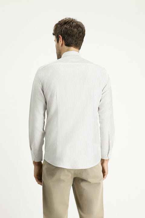 Light Mink Long Sleeve Slim Fit Narrow Cut Striped Cotton Easy-Iron Shirt