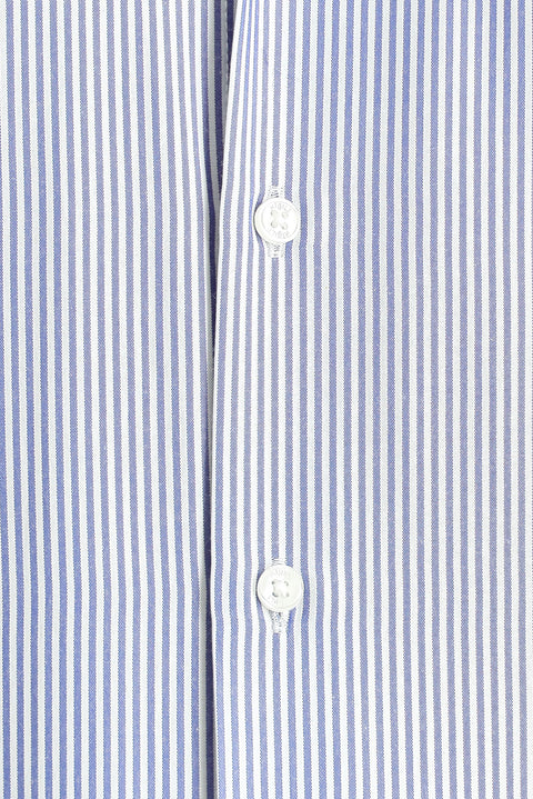 Orta Lacivert Uzun Kol Slim Fit Dar Kesim Çizgili Pamuklu Kolay Ütülenebilir Gömlek