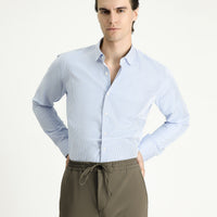 Light Blue Long Sleeve Slim Fit Striped Cotton Easy-Iron Shirt